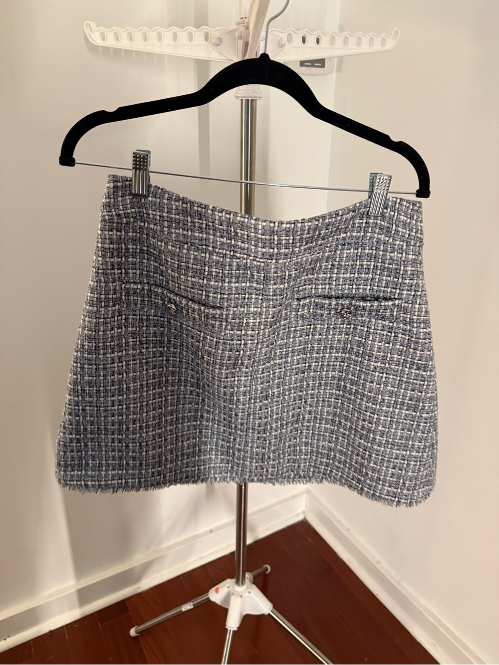 Textured Blue Tweed Mini Skirt